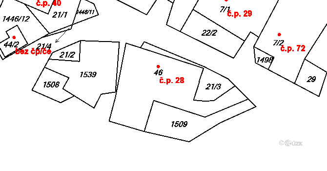 Kozlov 28 na parcele st. 46 v KÚ Kozlov u Jihlavy, Katastrální mapa
