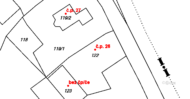 Opavice 26, Město Albrechtice na parcele st. 122 v KÚ Opavice, Katastrální mapa