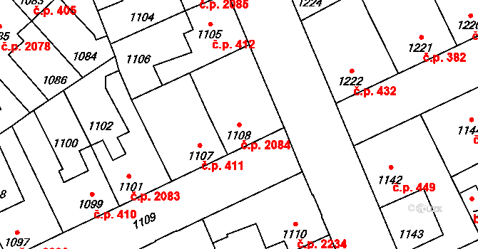 Kročehlavy 2084, Kladno na parcele st. 1108 v KÚ Kročehlavy, Katastrální mapa
