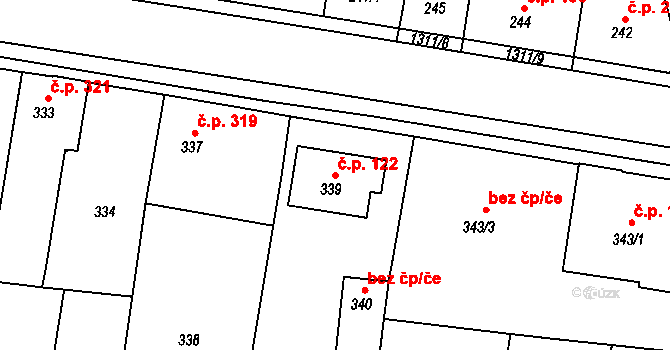 Tuchlovice 122 na parcele st. 339 v KÚ Tuchlovice, Katastrální mapa