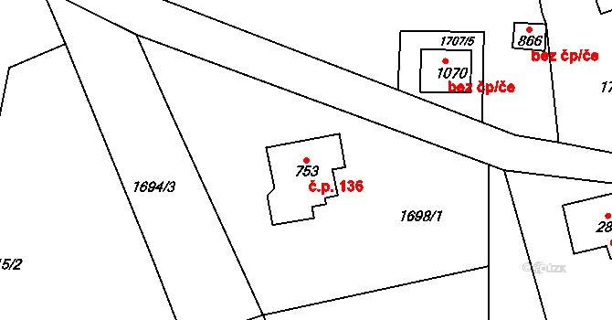 Dolní Rokytnice 136, Rokytnice nad Jizerou na parcele st. 753 v KÚ Dolní Rokytnice, Katastrální mapa