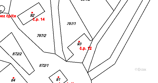Bezděčín 12, Stružinec na parcele st. 93 v KÚ Tuhaň u Stružince, Katastrální mapa