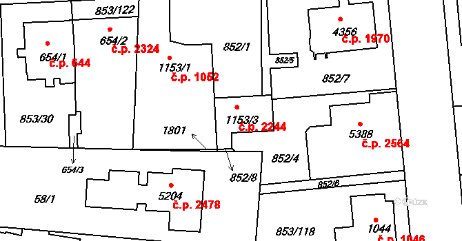 Blansko 2244 na parcele st. 1153/3 v KÚ Blansko, Katastrální mapa
