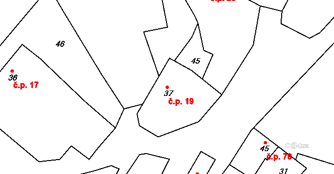 Horní Bousov 19, Dolní Bousov na parcele st. 37 v KÚ Horní Bousov, Katastrální mapa