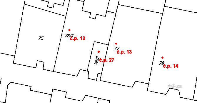 Smilovice 27 na parcele st. 76/2 v KÚ Smilovice, Katastrální mapa