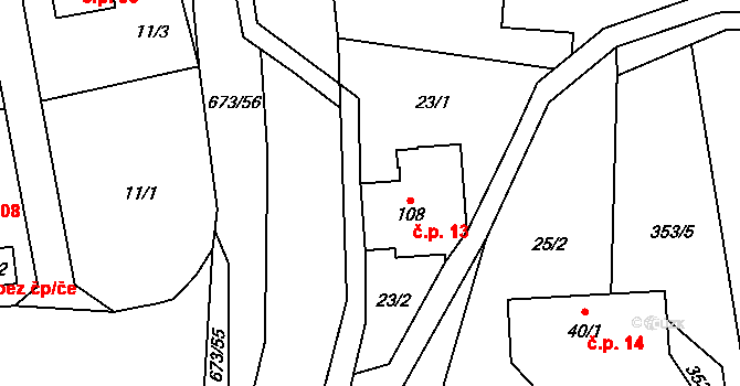 Bradlecká Lhota 13 na parcele st. 108 v KÚ Bradlecká Lhota, Katastrální mapa