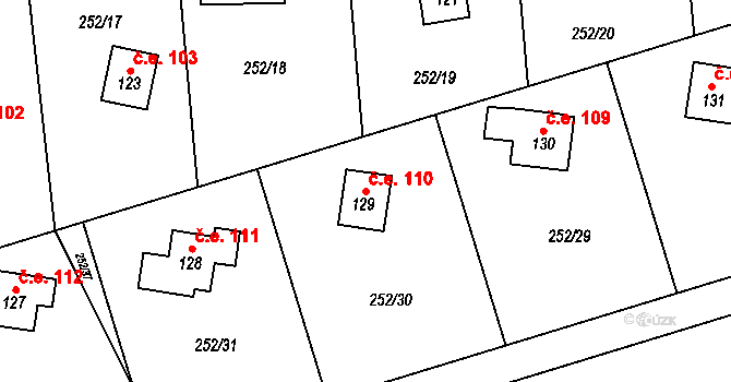 Říčky 110, Orlické Podhůří na parcele st. 129 v KÚ Říčky u Orlického Podhůří, Katastrální mapa