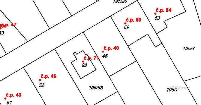 Černíky 40 na parcele st. 45 v KÚ Černíky, Katastrální mapa