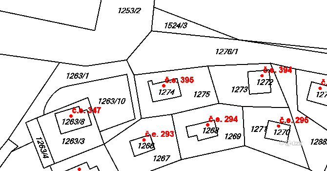 Miřetice u Klášterce nad Ohří 395, Klášterec nad Ohří na parcele st. 1274 v KÚ Miřetice u Klášterce nad Ohří, Katastrální mapa