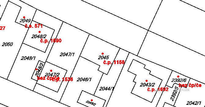 Trnovany 1158, Teplice na parcele st. 2045 v KÚ Teplice-Trnovany, Katastrální mapa