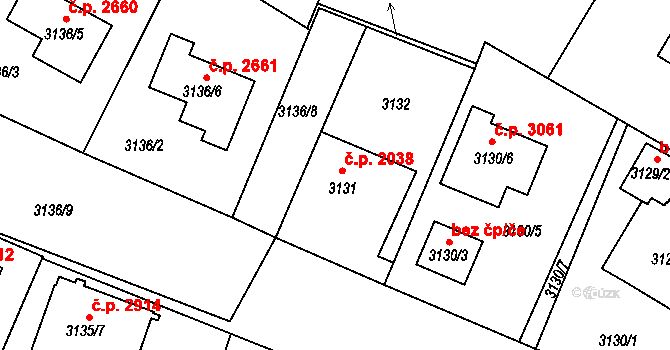 Teplice 2038 na parcele st. 3131 v KÚ Teplice, Katastrální mapa