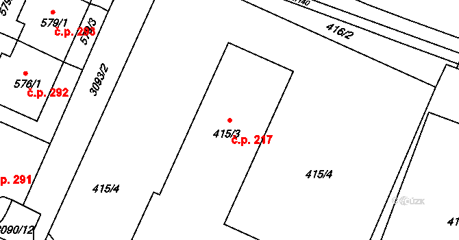 Místek 217, Frýdek-Místek na parcele st. 415/3 v KÚ Místek, Katastrální mapa