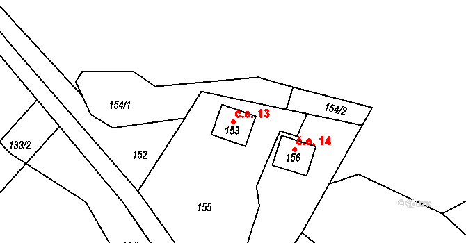 Babiny II 13, Homole u Panny na parcele st. 153 v KÚ Babiny II, Katastrální mapa