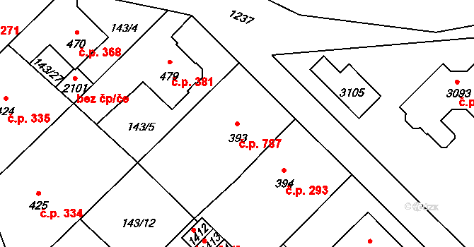 Úšovice 787, Mariánské Lázně na parcele st. 393 v KÚ Úšovice, Katastrální mapa