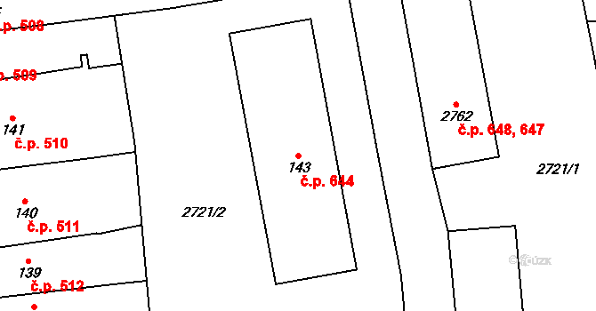 Cheb 644 na parcele st. 143 v KÚ Cheb, Katastrální mapa