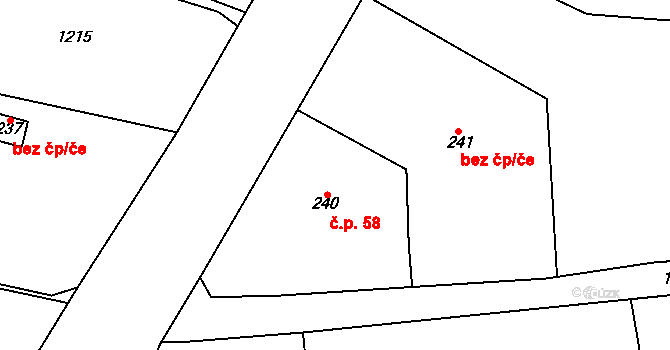 Zavidov 58 na parcele st. 240 v KÚ Zavidov, Katastrální mapa