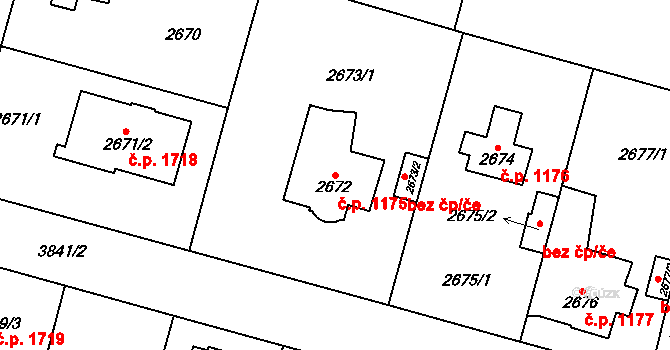 Horní Počernice 1175, Praha na parcele st. 2672 v KÚ Horní Počernice, Katastrální mapa