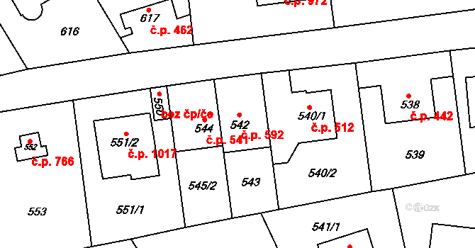 Stodůlky 592, Praha na parcele st. 542 v KÚ Stodůlky, Katastrální mapa
