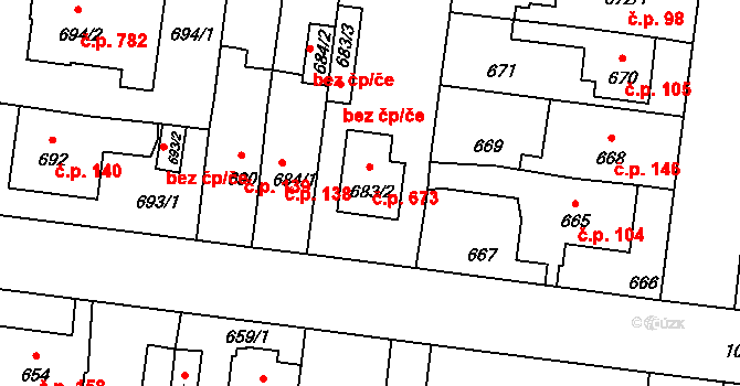 Čimice 673, Praha na parcele st. 683/2 v KÚ Čimice, Katastrální mapa