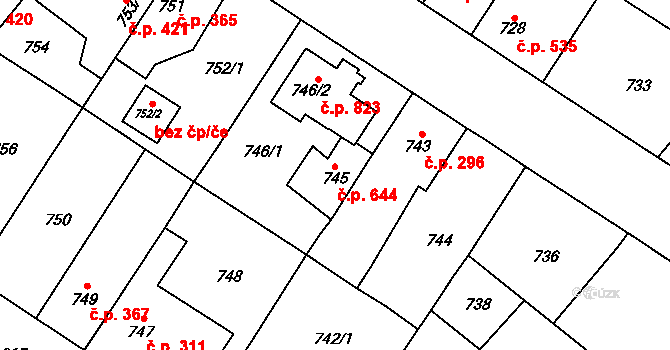 Ďáblice 644, Praha na parcele st. 745 v KÚ Ďáblice, Katastrální mapa