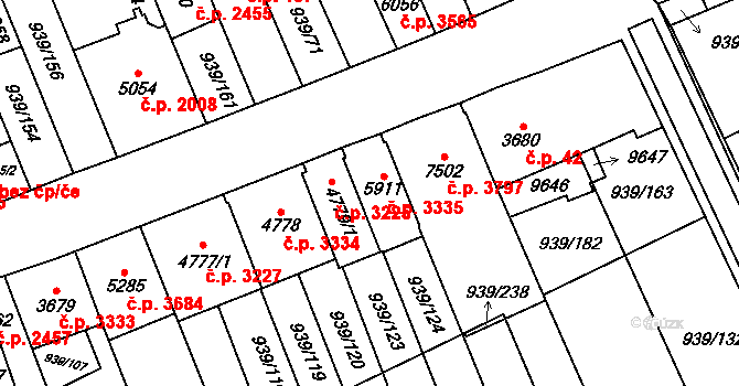 Hodonín 3335 na parcele st. 5911 v KÚ Hodonín, Katastrální mapa