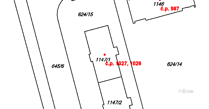 Hodolany 1026,1027, Olomouc na parcele st. 1147/1 v KÚ Hodolany, Katastrální mapa