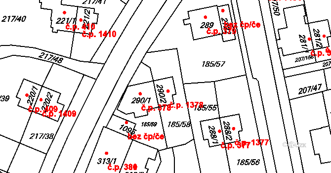 Sezimovo Ústí 378 na parcele st. 290/1 v KÚ Sezimovo Ústí, Katastrální mapa