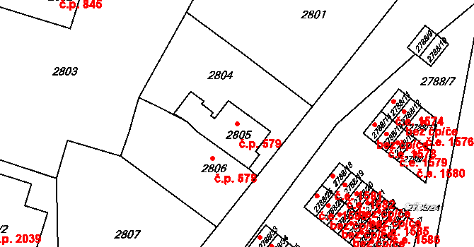 Česká Lípa 579 na parcele st. 2805 v KÚ Česká Lípa, Katastrální mapa