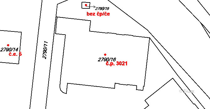 Česká Lípa 3021 na parcele st. 2790/16 v KÚ Česká Lípa, Katastrální mapa