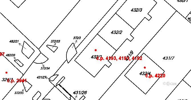 Chomutov 4191,4192,4193 na parcele st. 432/1 v KÚ Chomutov II, Katastrální mapa