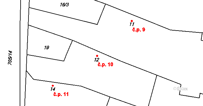 Trnov 10 na parcele st. 12 v KÚ Trnov, Katastrální mapa