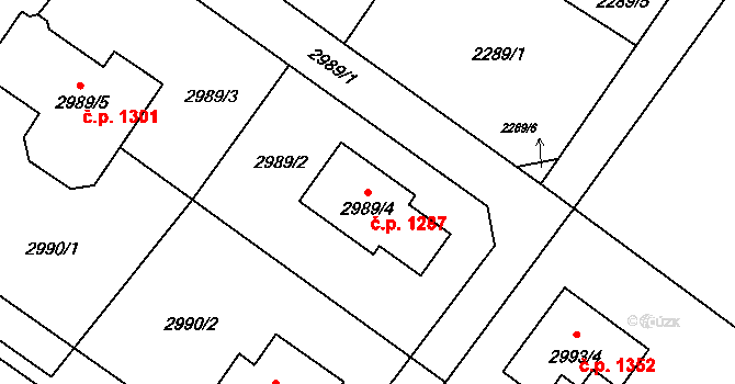 Rýmařov 1287 na parcele st. 2989/4 v KÚ Rýmařov, Katastrální mapa
