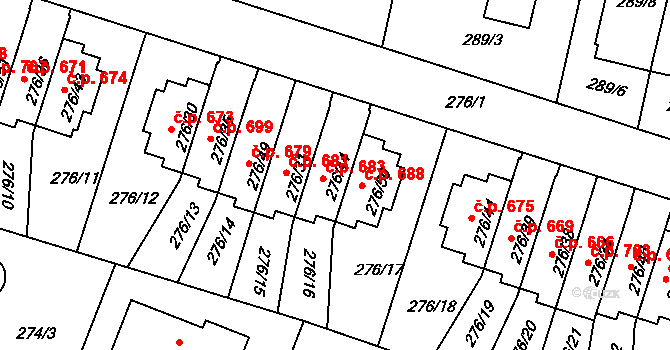 Jinonice 683, Praha na parcele st. 276/44 v KÚ Jinonice, Katastrální mapa