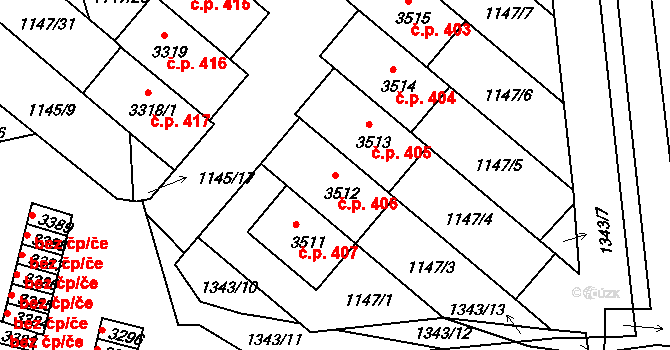 Plešivec 406, Český Krumlov na parcele st. 3512 v KÚ Český Krumlov, Katastrální mapa