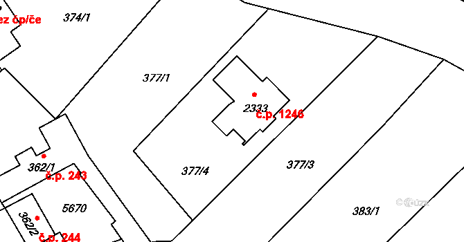 Vizovice 1246 na parcele st. 2333 v KÚ Vizovice, Katastrální mapa