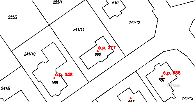 Štoky 377 na parcele st. 660 v KÚ Štoky, Katastrální mapa