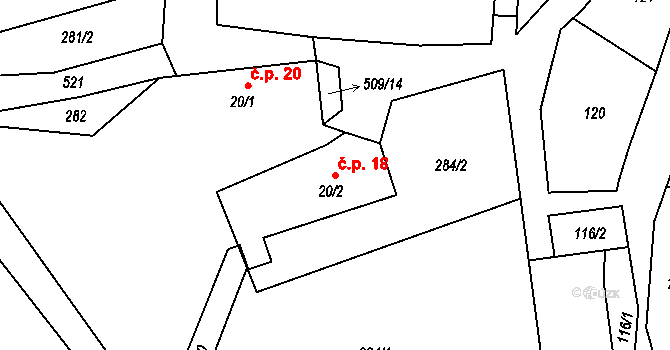 Pivonín 18, Zábřeh na parcele st. 20/2 v KÚ Pivonín, Katastrální mapa