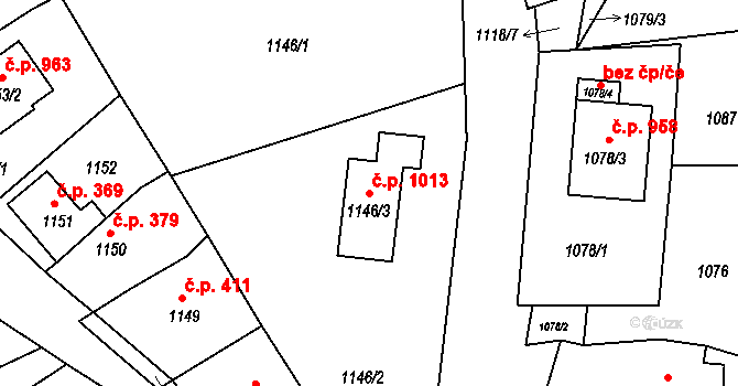 Štramberk 1013 na parcele st. 1146/3 v KÚ Štramberk, Katastrální mapa
