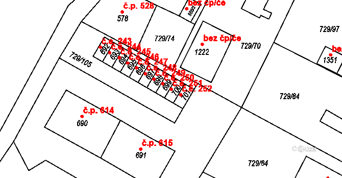 Osek 251 na parcele st. 700 v KÚ Osek u Duchcova, Katastrální mapa
