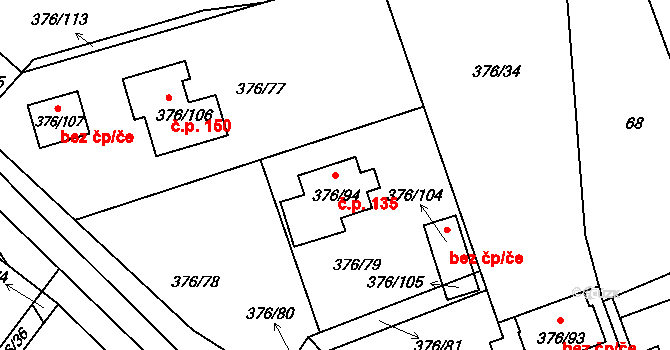 Lažany 135 na parcele st. 376/94 v KÚ Lažany, Katastrální mapa