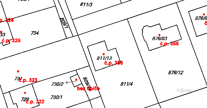 Stonařov 355 na parcele st. 811/13 v KÚ Stonařov, Katastrální mapa