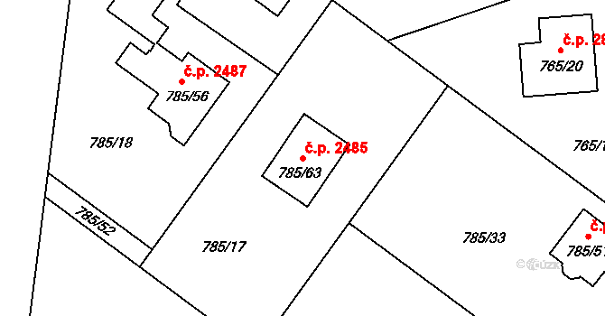 Rožnov pod Radhoštěm 2485 na parcele st. 785/63 v KÚ Tylovice, Katastrální mapa