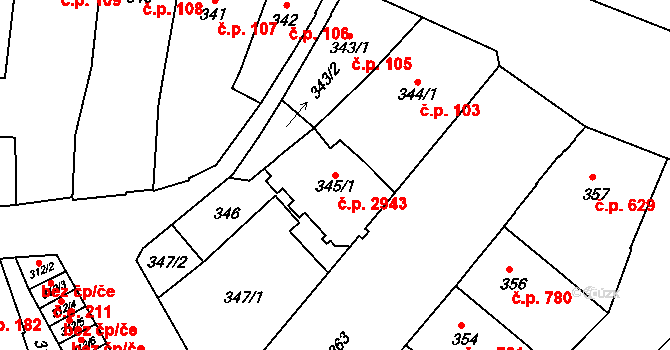 Louny 2943 na parcele st. 345/1 v KÚ Louny, Katastrální mapa