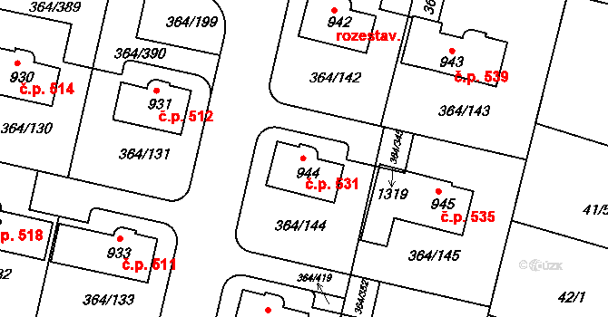 Nučice 531 na parcele st. 944 v KÚ Nučice u Rudné, Katastrální mapa