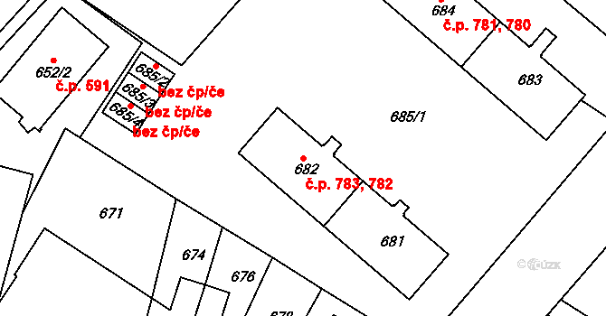 Jemnice 782,783 na parcele st. 682 v KÚ Jemnice, Katastrální mapa