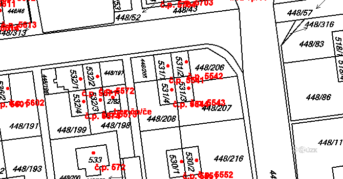 Otrokovice 5544 na parcele st. 531/4 v KÚ Otrokovice, Katastrální mapa