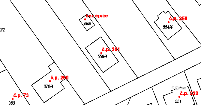 Přerov VII-Čekyně 261, Přerov na parcele st. 556/4 v KÚ Čekyně, Katastrální mapa