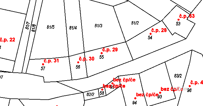 Bílenice 29, Žihobce na parcele st. 55 v KÚ Bílenice, Katastrální mapa