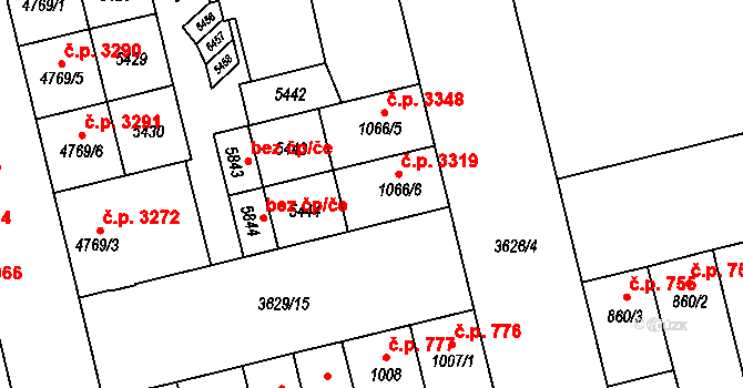 Břeclav 3319 na parcele st. 1066/6 v KÚ Břeclav, Katastrální mapa
