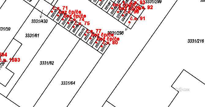 Dubňany 80 na parcele st. 3331/74 v KÚ Dubňany, Katastrální mapa